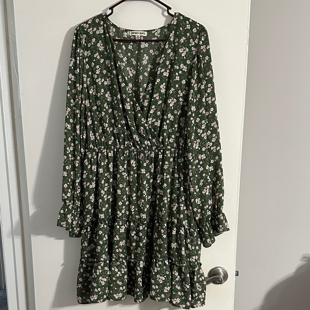 Inspired Hearts Green Floral Long Sleeve Dress